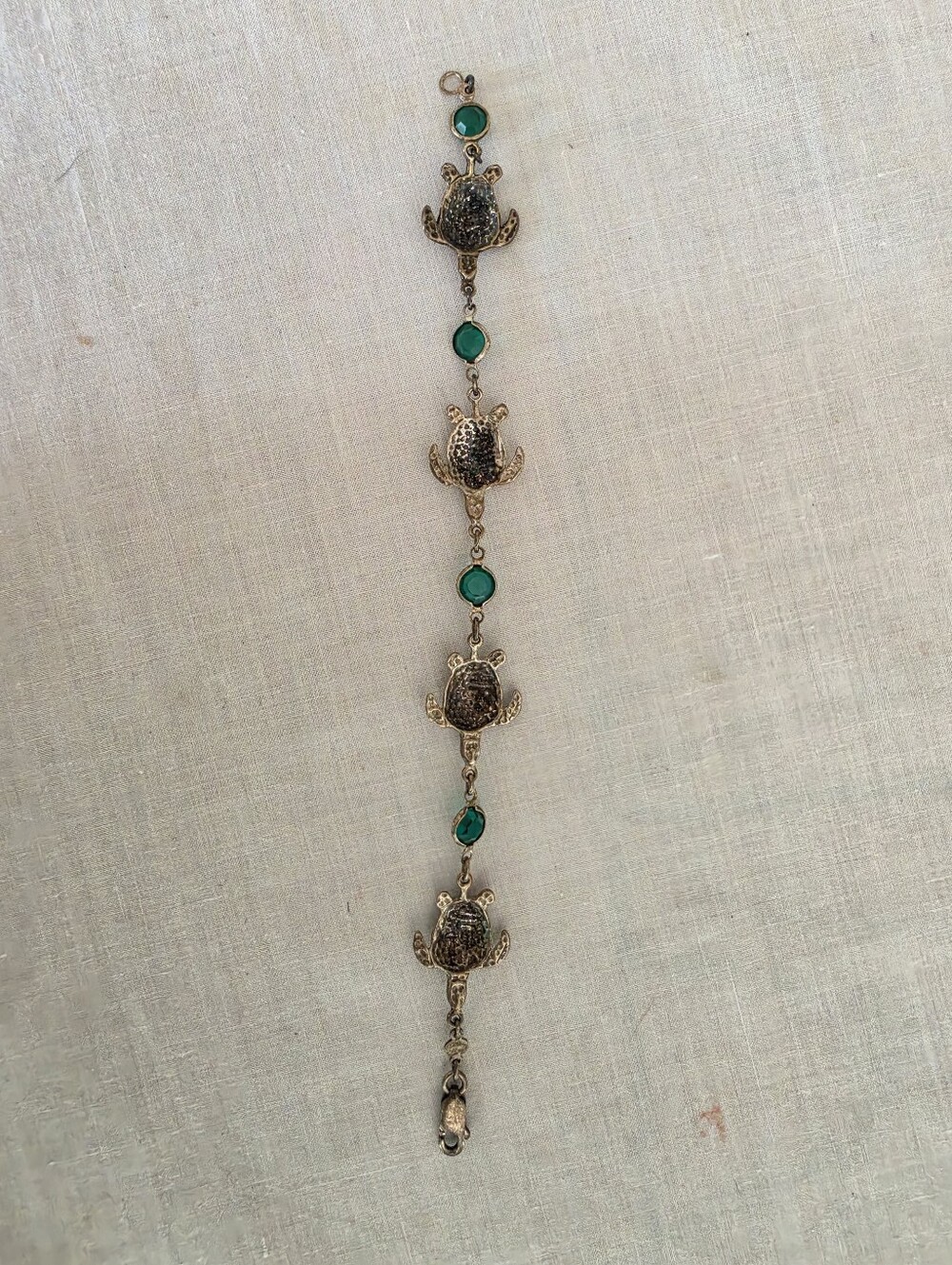 Silver Turtle Link Bracelet with Teal Accents